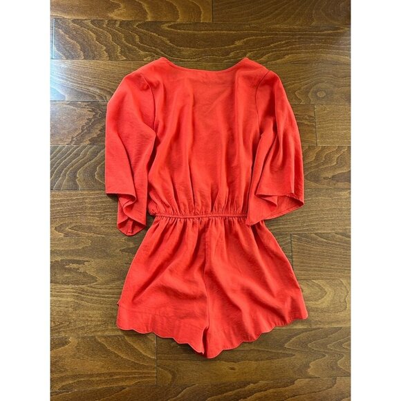 Umgee Coral Scarlet Scalloped V-Neck Side Tie Flare Relaxed Fit Romper S - Picture 7 of 8